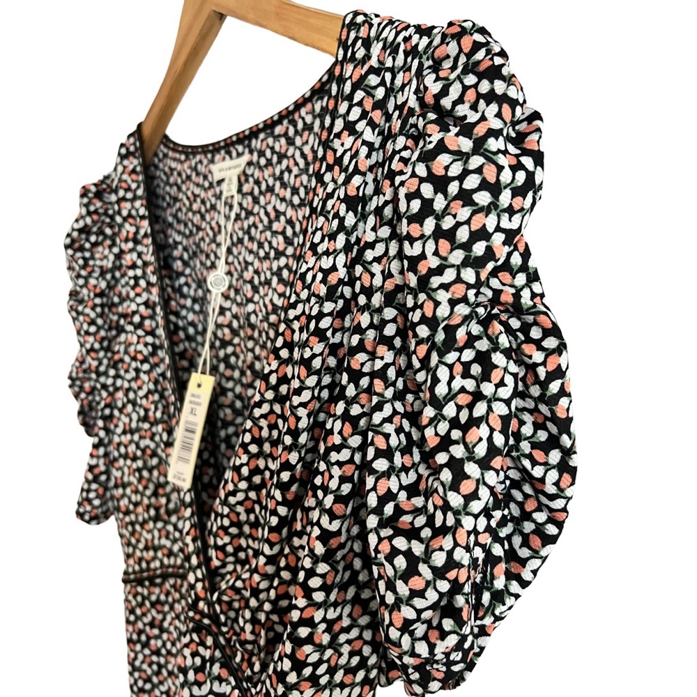 MAX STUDIO Dress Size XL NWT Peach, Black & White Floral Elastic Back Waist